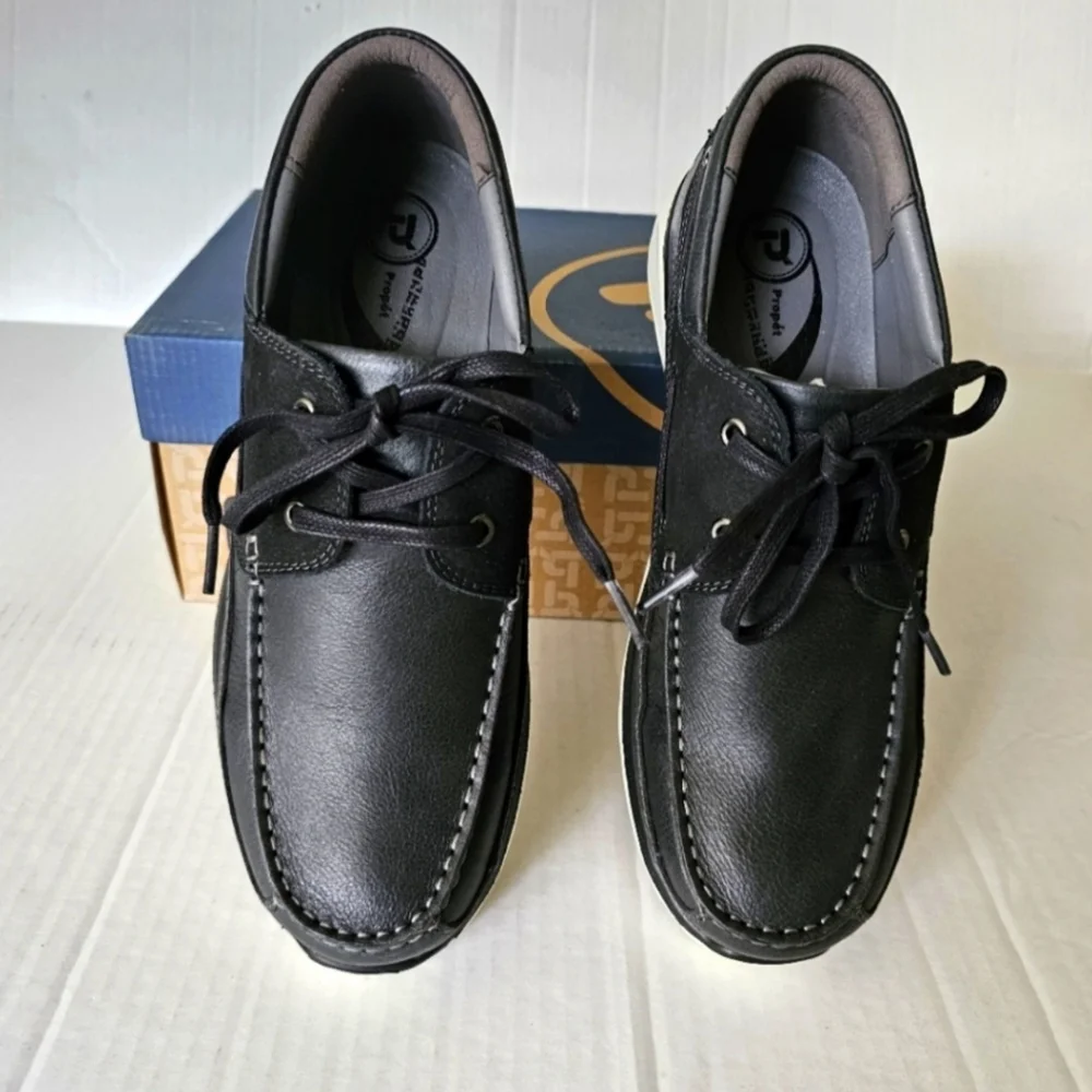 Propet Orman black boat shoes size 11D leather loafers mens NIB